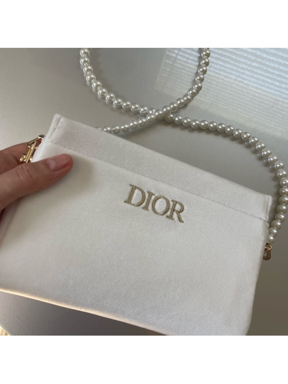 DIOR White Mini Pearl-Handle Shoulder Bag with Gold Hardware LOGO rare